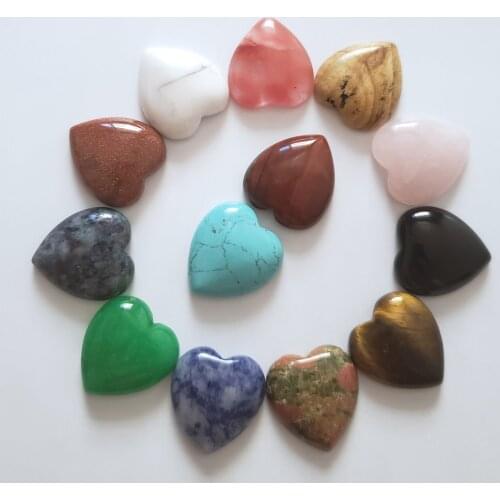 Wholesale 10pcs/lo High Quality Assorted reiki natural stones mix heart shape cab cabochons beads for jewelry making 25mm free