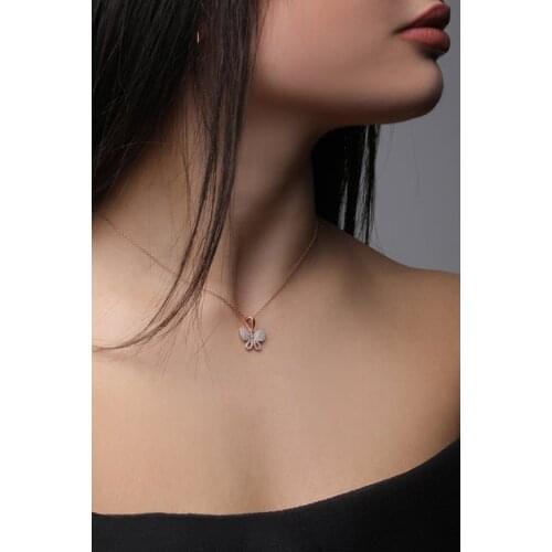 Silver Zircon Stone Butterfly Design Figure Necklace