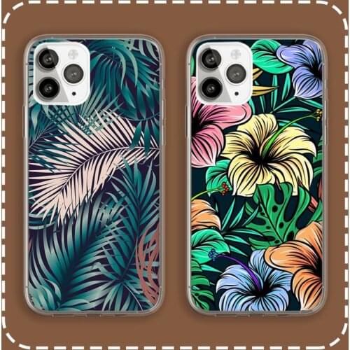 Floral Botanic Banana leaves Phone Case Transparent for iPhone 6 7 8 11 12 s mini pro X XS XR MAX Plus cover funda shell
