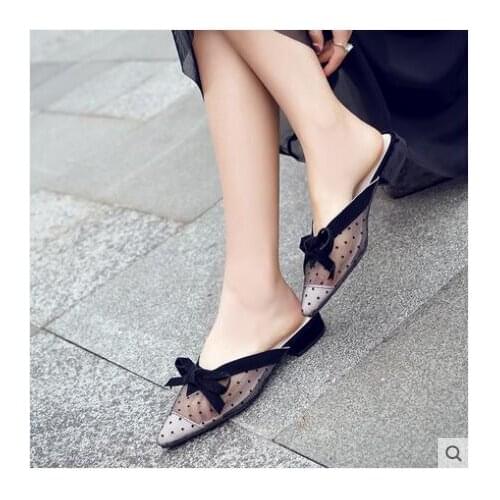 Fashion summer mesh sandals slippers pointed low-heeled Shallow women Comfortable Single shoes wild wear simple casual sandals