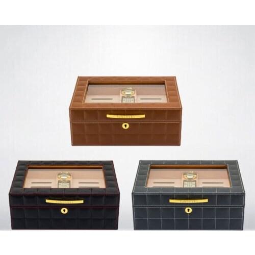 Lattice Leather Mini Cigar Box Smoking Accessories Gadget Humidor With Hygrometer Display box Valentines Day Gift For Men