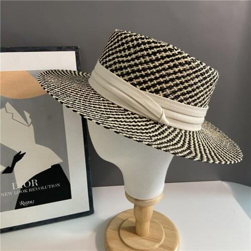 Holiday Hat Summer Hat for Women Men Panama Straw Hats Travel Beach Sun Hat Wide Brim black and white Jazz Hat UV Protection
