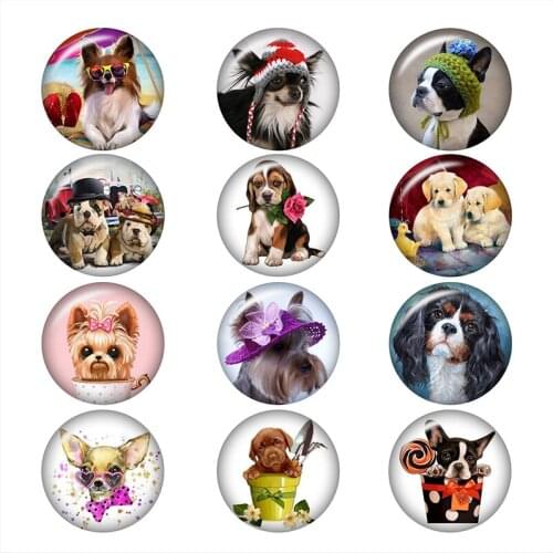 50PCS Mixed Glass Snap Button Jewelry Dogs Cartoon For DIY 18MM Button Snap Bracelet Necklace Jewelry