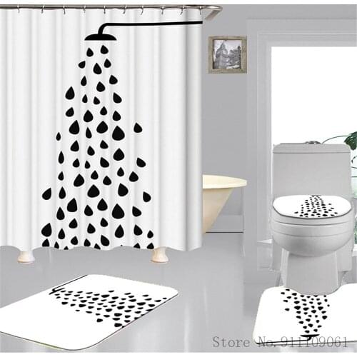 Modern Simple Black and White Series Digital Printing Shower Curtains Waterproof Bathroom Partition Curtain Non-slip Toilet Mats