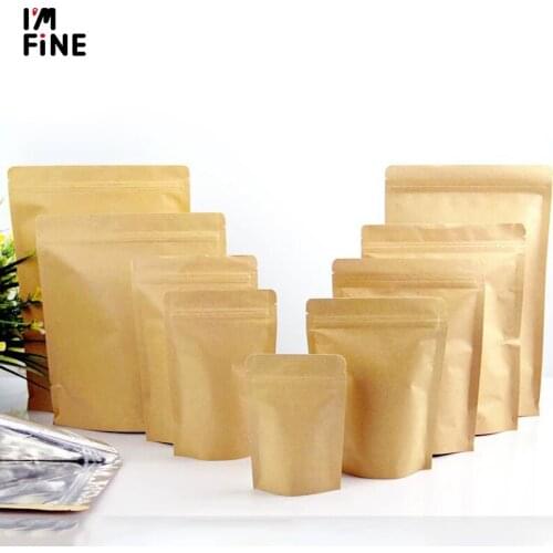 50pcs Stand up Kraft Paper Ziplock Bag Mylar Foil Packaging Bag High Barrier Kraft Paper Zipper Coffee Bag Gift Bag