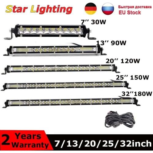 Super Slim 8D 7" 13'' 20" 25''32" LED Light Bar Spot Flood 30W 90W 120W 180W for 4X4 ATV SUV Offroad LED Work Light 12V 24V