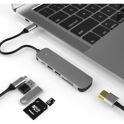 Type C HUB to USB 2.0/3.0 HDMI SD/TF card reader PD 6 In 1 adapter hubs For tablet laptop Mobile Phone Splitter docking station