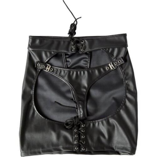 Women Sexy Faux Leather Open Hip Mini Skirt Sex Fetish Open Butt Skirt Erotic Clubwear