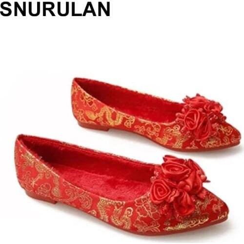 SNURULANPointed Toe Flats Womans Shoes Fashions 2020 Red Boat Shoes Women Chinese Shoes Zapatos Elegantes De Mujer Buty Damskie