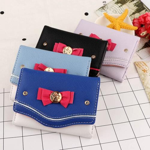 Women Short Wallet Candy Color Bow Knot Clutch Purse Fashion Girl Sailor Moon Wallet Handbag Card Coin Bag 2020 New Popular