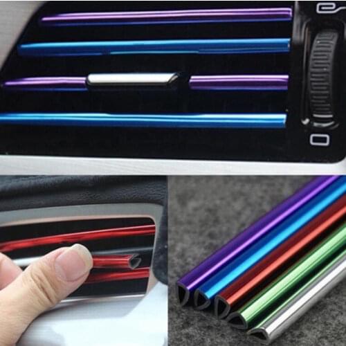 10 Pcs 20cm Car Air Conditioner Vent Outlet Trim Strip U Shape Chrome PVC Colorful Shiny Car Trim Strip for Car Decoration