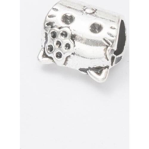 10Pcs/Lot Cat Antique Silver Color DIY Zinc alloy Big Hole Spacer Bead Charm Fits Jewelry making Bracelet js1136