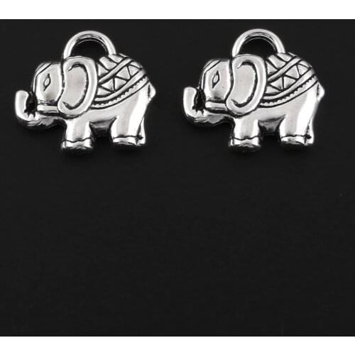 10Pcs Silver Color Plated Elephant Charms Animal Pendant Accessories Making Bracelet Findings DIY Jewelry 21X19mm A2134