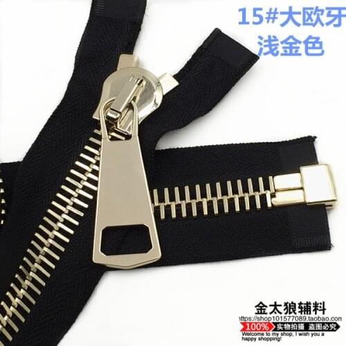 15# metal zipper brass zippers for sewing 1piece jacket bags dress zipper 70cm 85cm 100cm black tape light golden