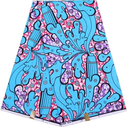 2021 Event Price African Printed Fabric Sky Blue Print Ankara Polyester Design Fabric Sewing Wedding Dress FP6117