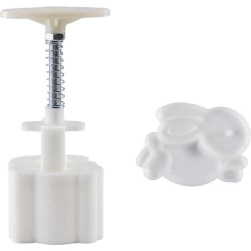 50g Mooncake Barrel Mold with 3D Rabbit Stamp Hand Press Moon Cake Pastry Mould