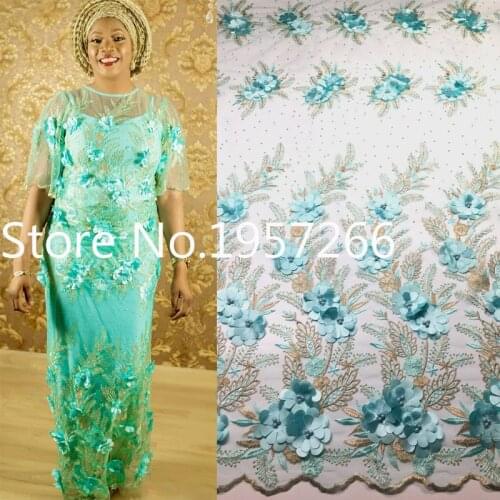 African Lace Fabric 2020 High Quality Lace 3D Flower Lace Fabric Beautiful Applique Stones Lace For Nigerian Wedding Dress M1930
