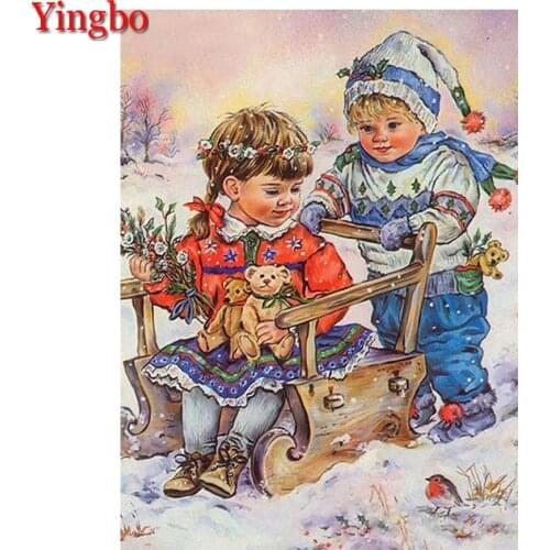 Full Drill Square/round 5d Diamond Painting Children playing in the snow Diamond Embroidery Diamond Mosaic Cross Stitch Diamant
