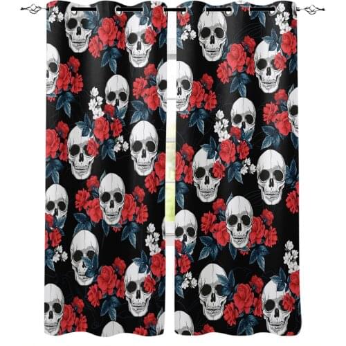 Halloween Skull Flower Black Curtains For Living Room Modern Window Curtains For Bedroom Curtains Drapes Blinds