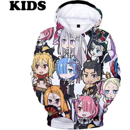 2 To 14 Years Old Childrens hoodie Re Zero Hoodie Funny Sweatshirt Boy Girl Favorite Cartoon Character Print Rem and Ram Hoodie