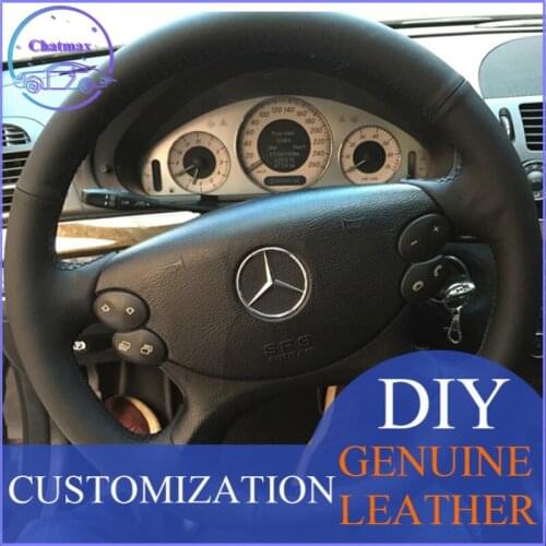 DIY For Mercedes Benz 2006-2008 E Class 280 230 350 Hand Stitch Car Steering Wheel Cover Black Genuine Leather Holder