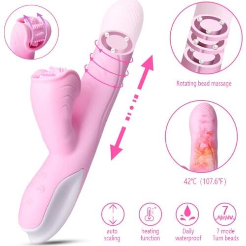 Dildo Rotating Vibrator Female Heating Beaded Scalable Wand Clitoris Massager USB Silicone Sex Toys For Women SHAKI Sex Shop