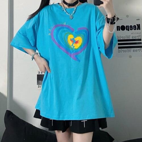 2021 Summer New Rainbow Love Print Loose Short Sleeve T-shirt Men and Women Trendy Harajuku Style Round Neck