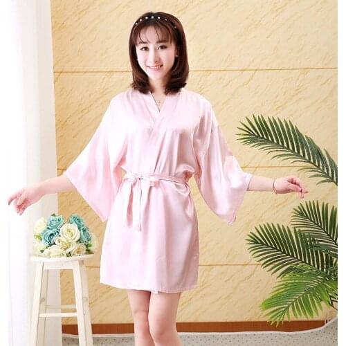Robe Summer Imitation Silk Kimono Bathrobe Bride Wordless Morning Gown Solid Sexy Silk Nightgown Woman Ice Silk Sleep Tops