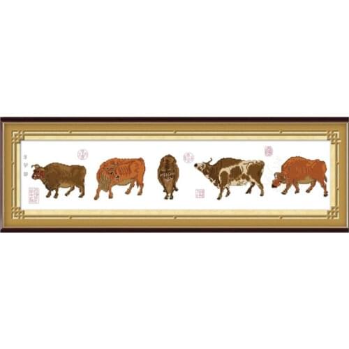 Everlasting Love Five Oxen Pictures Chinese Cross Stitch Kits Ecological Cotton Stamped 11CT 14CT DIY Gift New Year Decorations