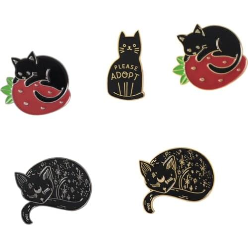 Cat Collection Enamel Pin Gold Sliver Sleeping Cat Brooch Denim Jeans shirt bag Pink Cute Animal Jewelry gift for Cat Lovers