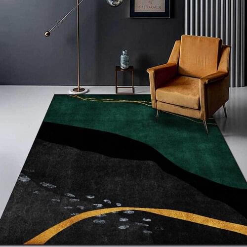 Modern Minimalist Bedroom Bedside Carpet Abstract Green Black Geometric Golden Lines Decor Floor Mats Kitchen Hallway Area Rugs