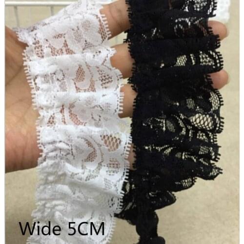 5CM Wide 3D Flowers Cotton Embroidered Ribbons Folded Sewing Lace Trim Edge For Garment Dress Cloth Fringe Guipure Supplies