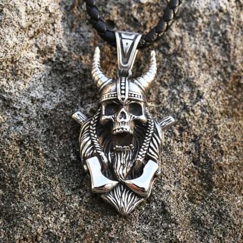 Beier Stainless Steel Viking Axe Warrior Skull Nordic Pendant Chain Necklace men Jewelry LLLHP170P