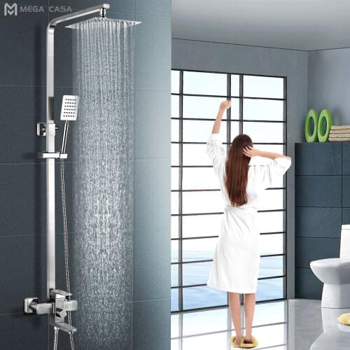 Brushed Nickel Shower Faucet Set Hot and Cold Rain Shower Bath Faucet Wall Mounted Bathtub Shower System Head With Handshower