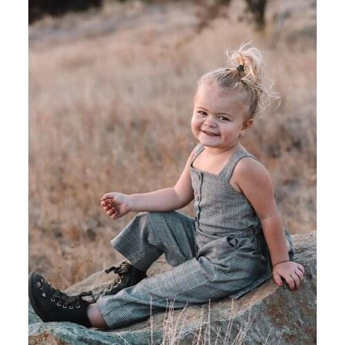 Toddler Baby Girl Clothes Plaid Romper Jumpsuit Overalls 2020 Fashion Girls Clothes Bow Waist Overalls