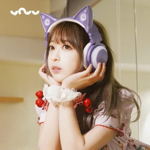 New Original YOWU Cat ears Two dimensions Wireless bluetooth headset over ear RGB Luminescence music game headphone for girl