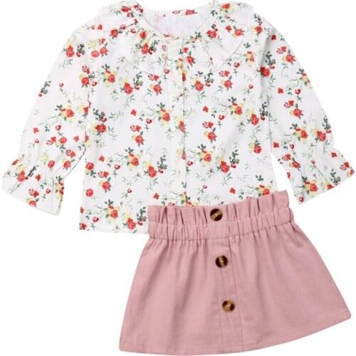 1-6Years 2PCS Kid Toddler Baby Girl Autumn Clothes Floral Tops Blouse Skirt Outfits