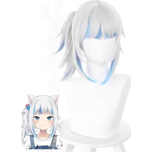 Anime 35cm Wig Hololive Gawr Gura Cosplay Wig Hololive Cosplay Gawr Gura CatShark Wig Ponytail Synthetic Hair Heat Resistant