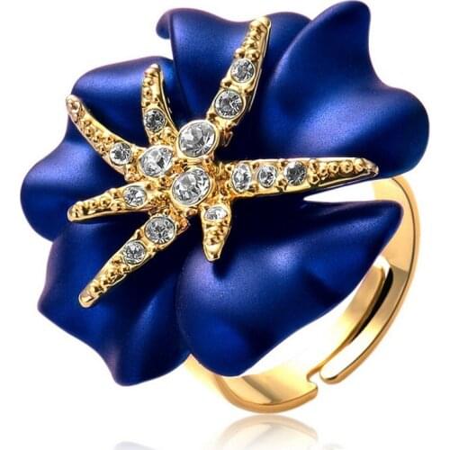 Personalized Starfish Night Gold-Color Enamel Red and Blue Ring Fashion Jewelry Female Ring Bijoux