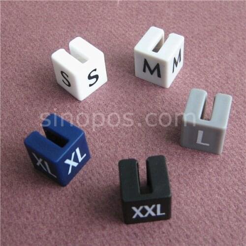 Plastic Size Cubes for Flat Hook Hangers, square size markers S/M/L/XL/XXL, clothes hanger accessories label tube clips sizers
