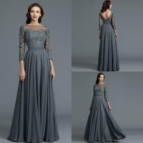 Glamorous Lace Applique Mother Of The Bride Dresses Illusion Bateau Neck 3/4 Sleeves Wedding Guest Dresses Vestidos De Novia