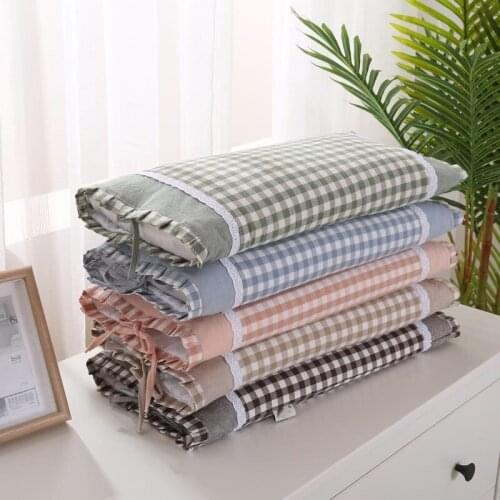 Buckwheat Hust Filling Neck Pillow Fashion Fresh Plaid Cotton Pillowcase for Cervical Health Head Support Adult Sleeping Pillow