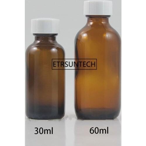 100pcs Empty Brown Glass Essential Oil Bottles DIY 30 ml Liquid Glass Bottle With White Plastic Cap F2688