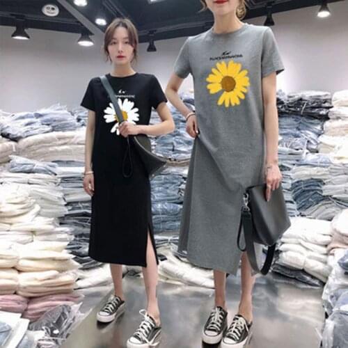 Plus Size Short Sleeve T-shirt Women Summer New Over-The-Knee Dress Female Loose And Thin Tshirts Cotton Women O Neck T-shirts