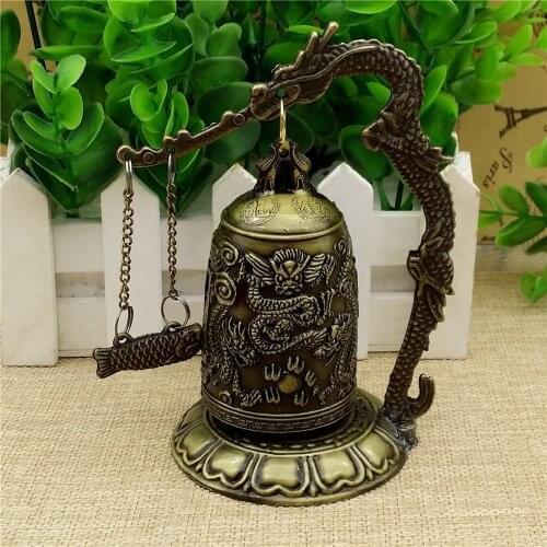 Brass Fish Hitting Dragon Bell Statue Can Ring Buddhist Art Dragon Bell Ornaments Decorate Temple Craft Gifts for Mother Father