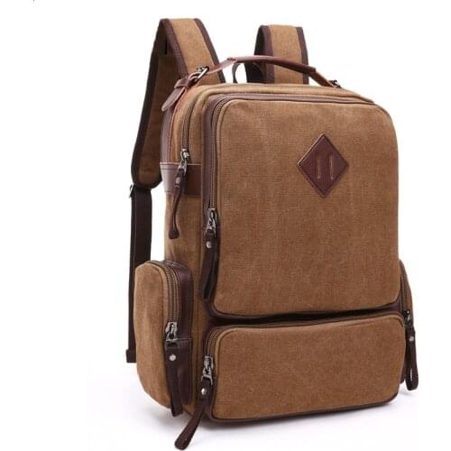 Best Quality Canvas Backpack Men Pockets Laptop Bags 15.6inch Superior Vintage Outdoor Design Durable New Trend Classic