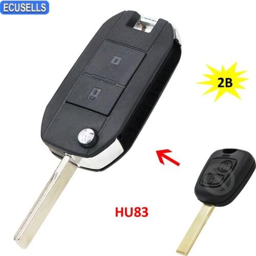Flip Folding 2 Button Smart Key Case Remote Car Key Shell Housing for Peugeot 107 207 307 407 408 Key Blade with Groove HU83