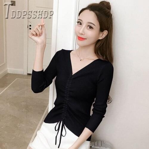2020 Spring New Slim Drawstring Women Sweater Sexy Pullover Female Sweaters