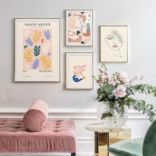 Trendy Abstract Canvas Painting Henri Matisse Leaves Poster Botanical Print Wall Art Line Drawing Picture for Room Home Decor