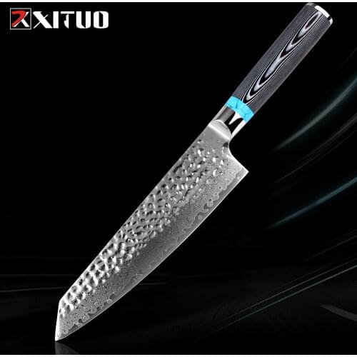 XITUO 8 Inch Chef Knife High Quality Damascus VG10 Blade Professional Japanese Kitchen Knife Cleaver Kiritsuke with Knife Cover